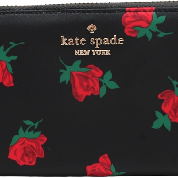 NEW Kate Spade Chelsea Rose Toss Printed Large Continental Wallet KE616 BLACK - Picture 6 of 6